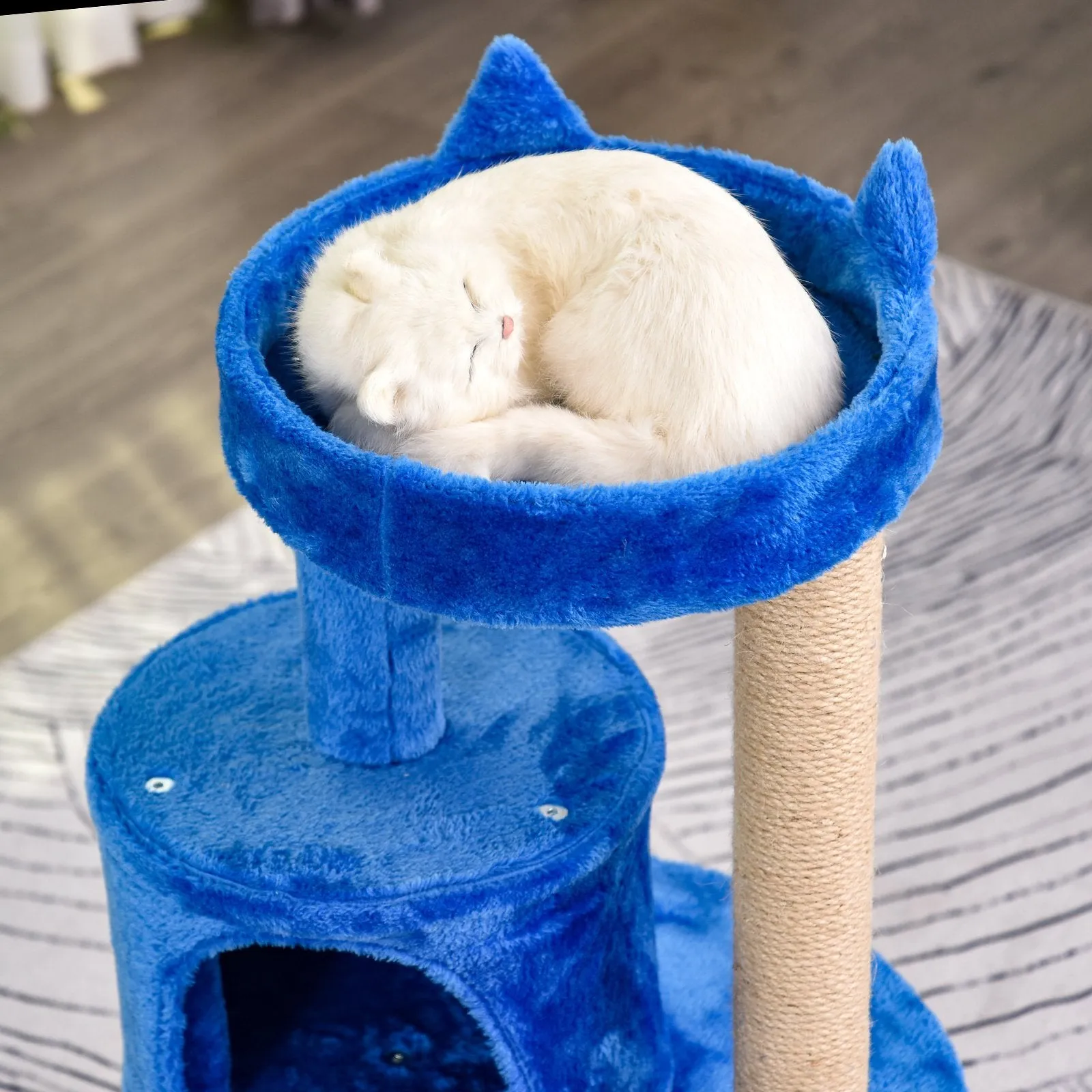 104 cm Cat Tree, Cat Condo Tree Tower, Cat Activity Centre with Scratching Posts, Plush Perches, Hanging Ball - Blue