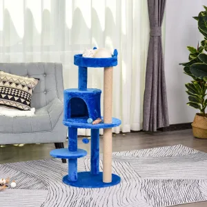 104 cm Cat Tree, Cat Condo Tree Tower, Cat Activity Centre with Scratching Posts, Plush Perches, Hanging Ball - Blue