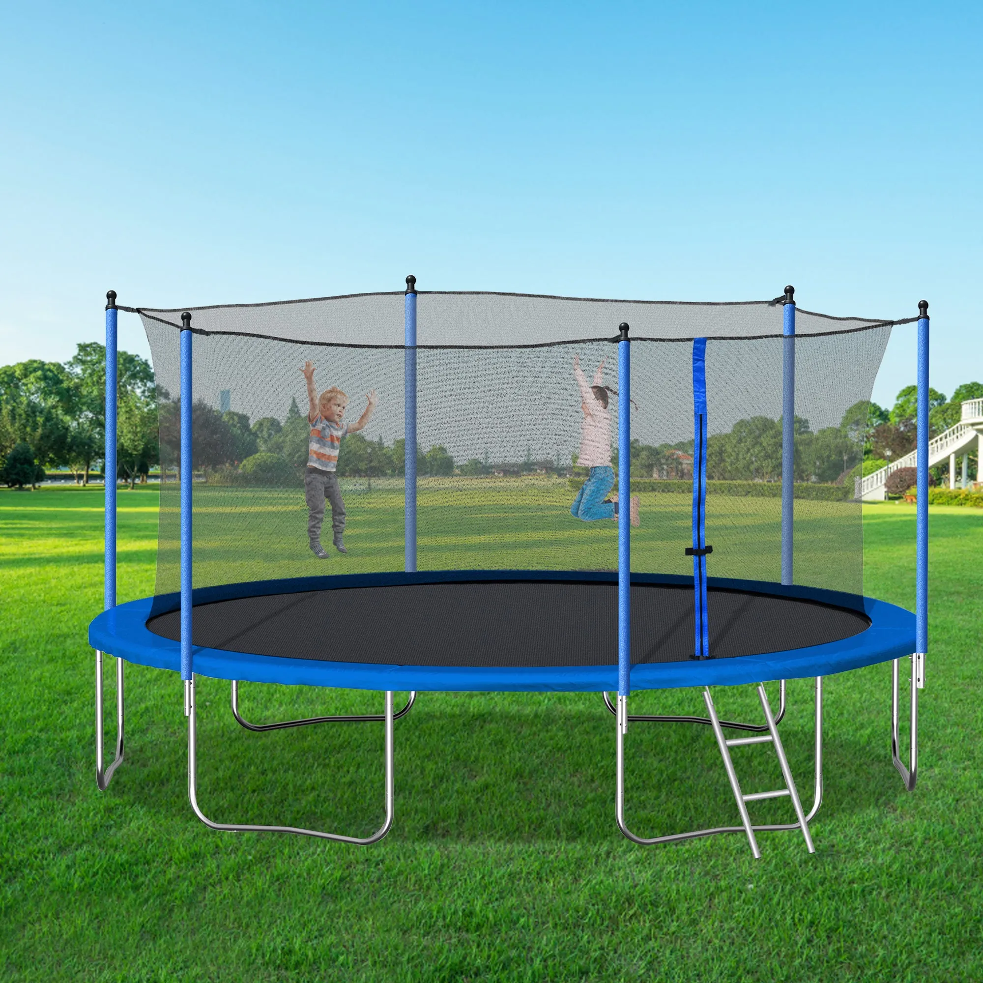 14FT  Trampoline with Safety Enclosure Net,Heavy Duty Jumping Mat and Spring Cover Padding for Kids and Adults,  Ladder