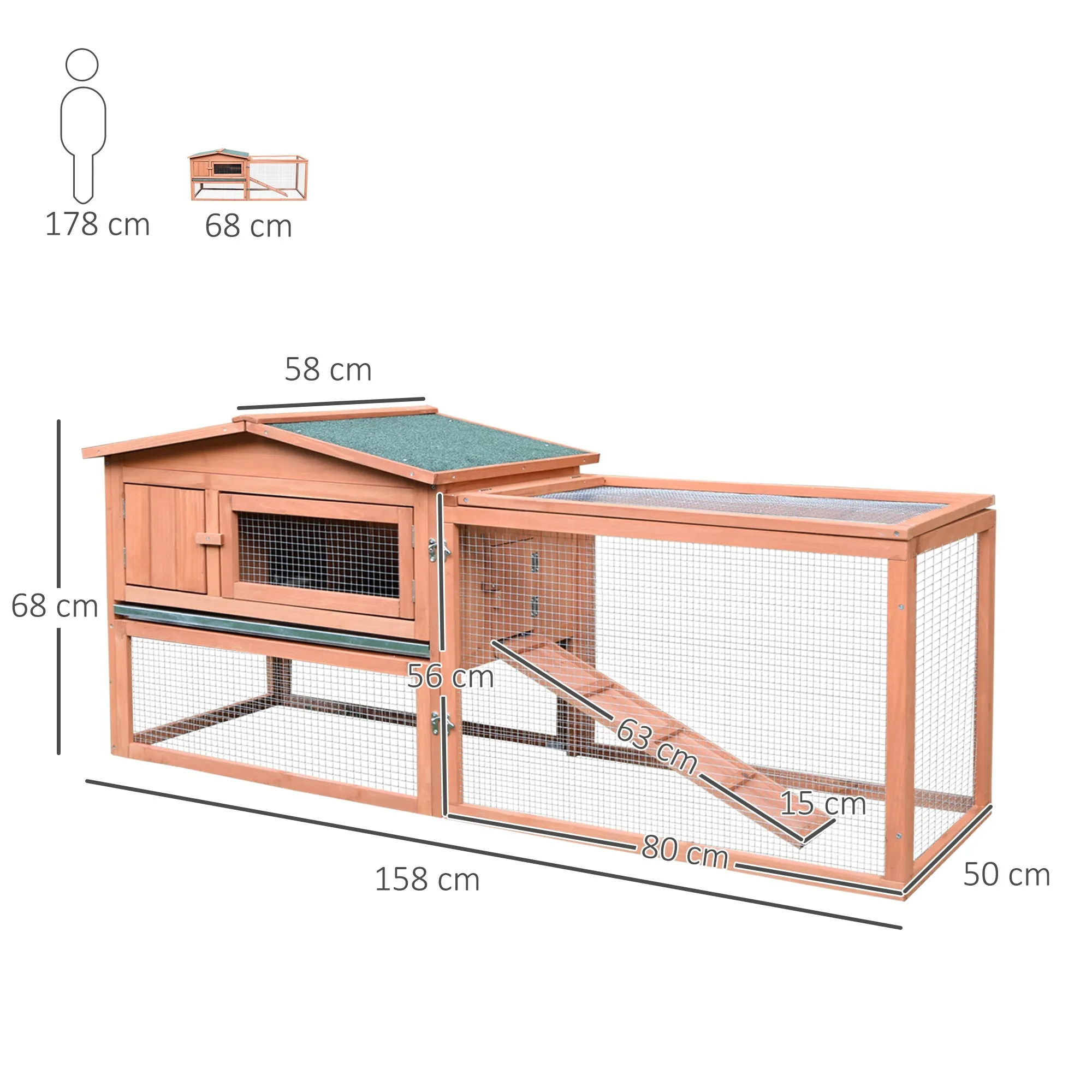 2 Tier Wooden Rabbit Hutch with Run Guinea Pig hutch House for Outdoor Garden Backyard