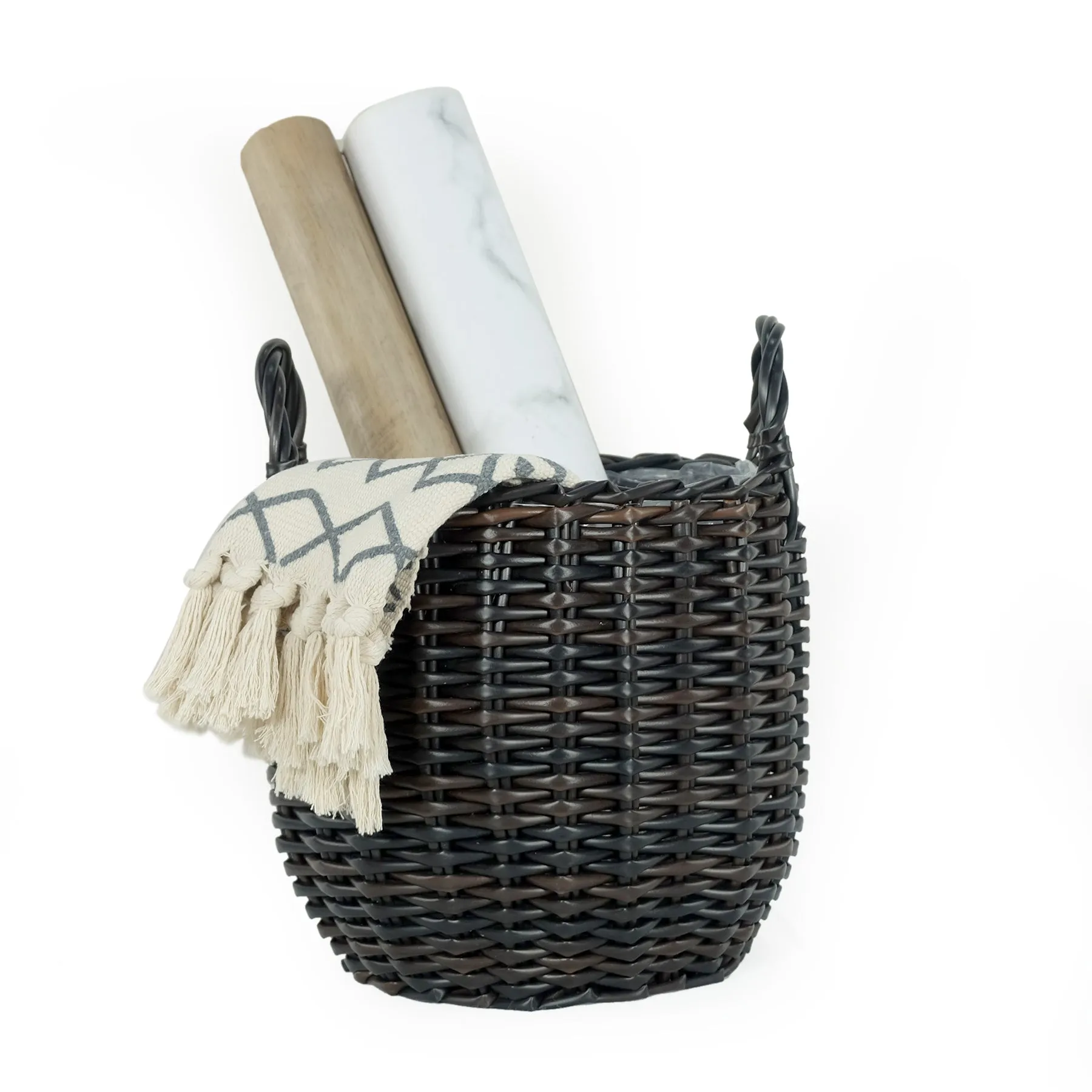 3-Pack Wicker Multi-purposes Basket with Handle - Planter Basket - Espresso