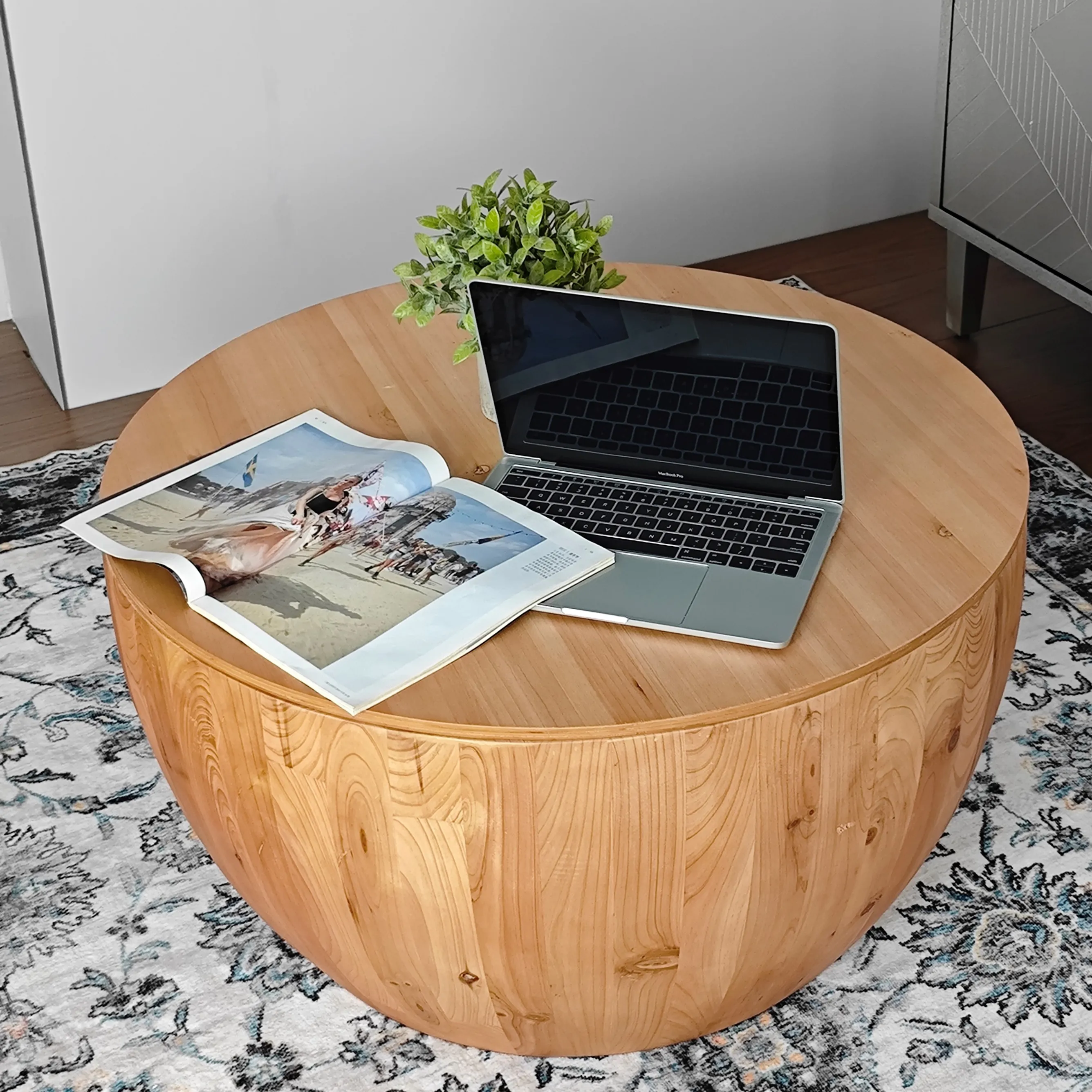 31.50"Vintage Style Bucket Shaped Coffee Table for Office, Dining Room and Living Room(Same SKU:W75770648)