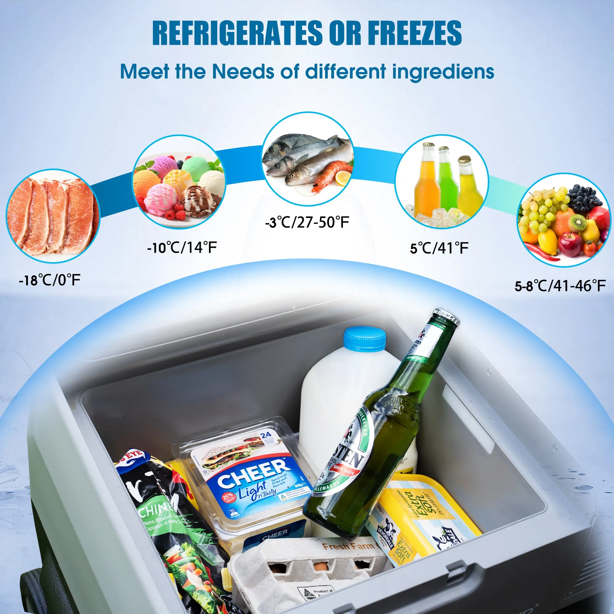 42Qt Car Freezer with APP Control and 6'' off-Road Wheels, 12V,45W Cooler Freezer,Low Noice