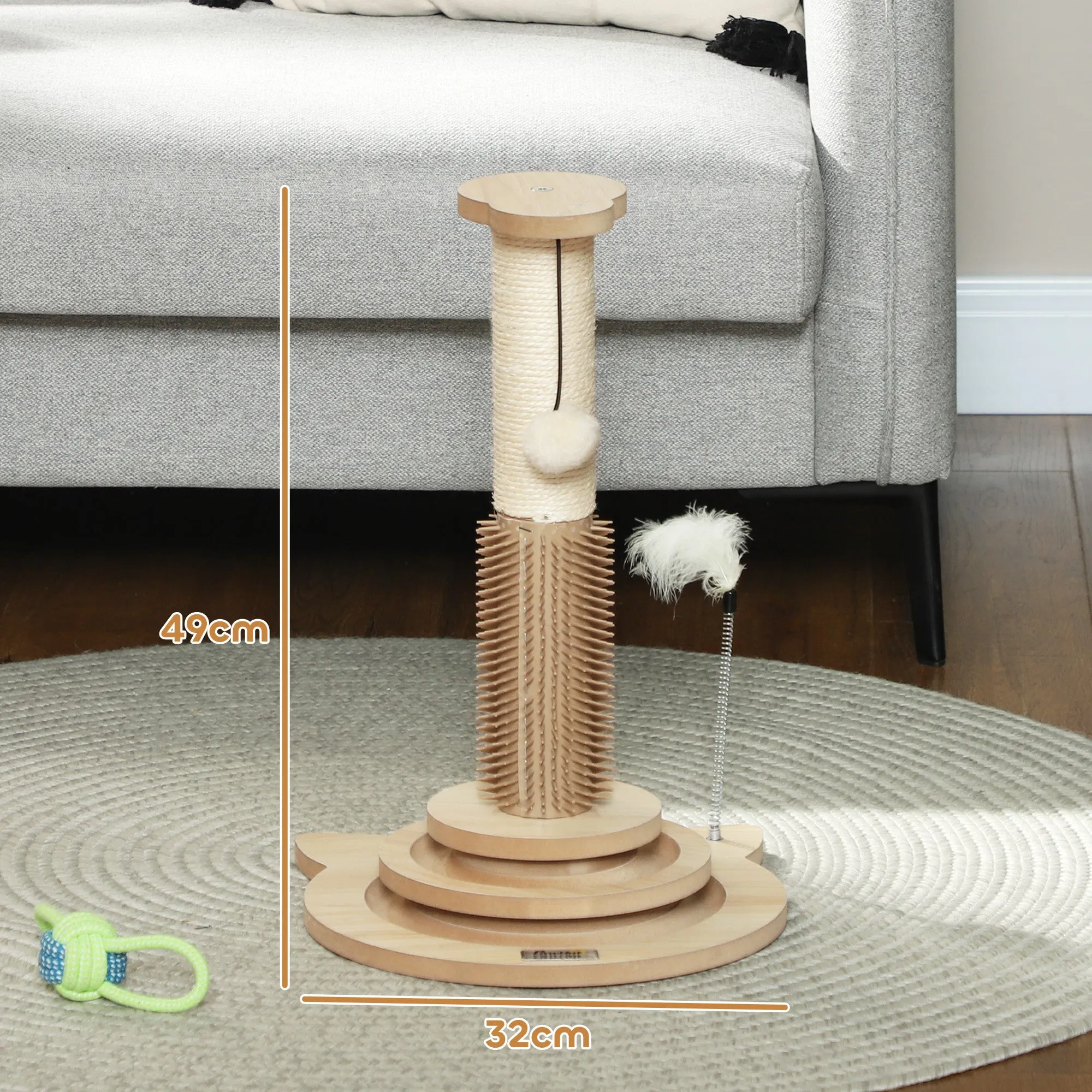 49cm Cat Scratching Post with Interactive Track Ball Toy for Indoor