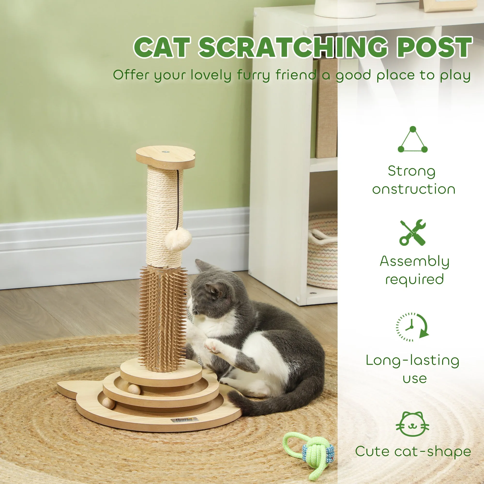 49cm Cat Scratching Post with Interactive Track Ball Toy for Indoor