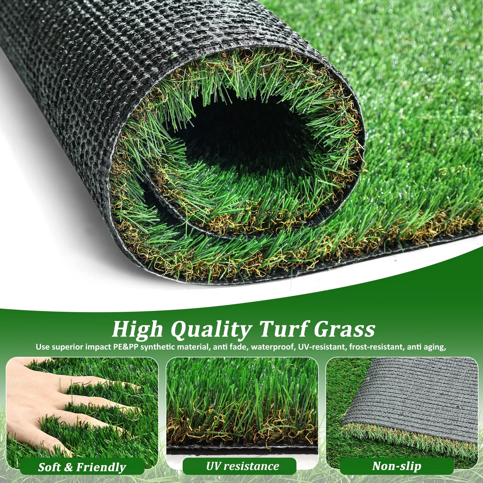 4FTX6FT Outdoor Artificial Grass Runner Rug, Thick Realistic Fake Grass Roll Decor Patio Balcony Garden Lawn, Dog Pets Turf Drain Mat, 1.38" Pile Height