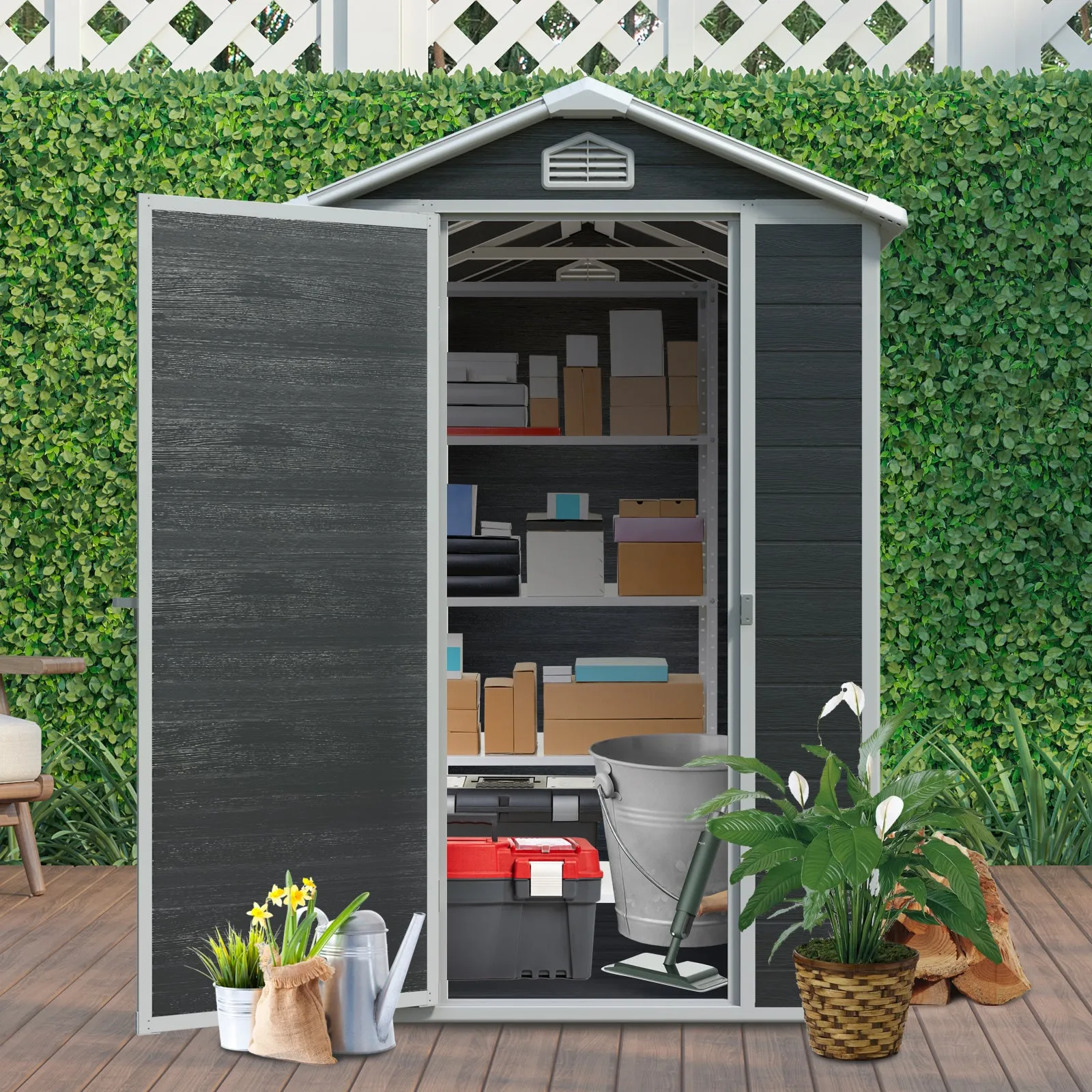 4x6ft Resin Outdoor Storage Shed Kit-Perfect to Store Patio Furniture,Black