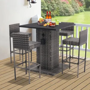 5-Piece Outdoor Conversation Bar Set,All Weather PE Rattan and Steel Frame Patio Furniture With Metal Tabletop and Stools for Patios, Backyards, Porches, Gardens, Poolside  (Gray Gradient)