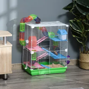 5 Tier Hamster Cage Carrier Habitat Small Animal House with Exercise Wheels Tunnel Tube Water Bottle Dishes House Ladder for Dwarf Mice, Green