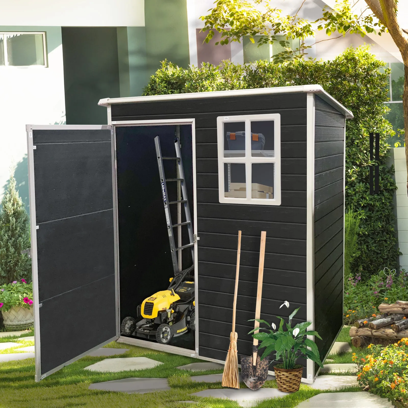 5x3ft Resin Outdoor Storage Shed Kit-Perfect to Store Patio Furniture,Black