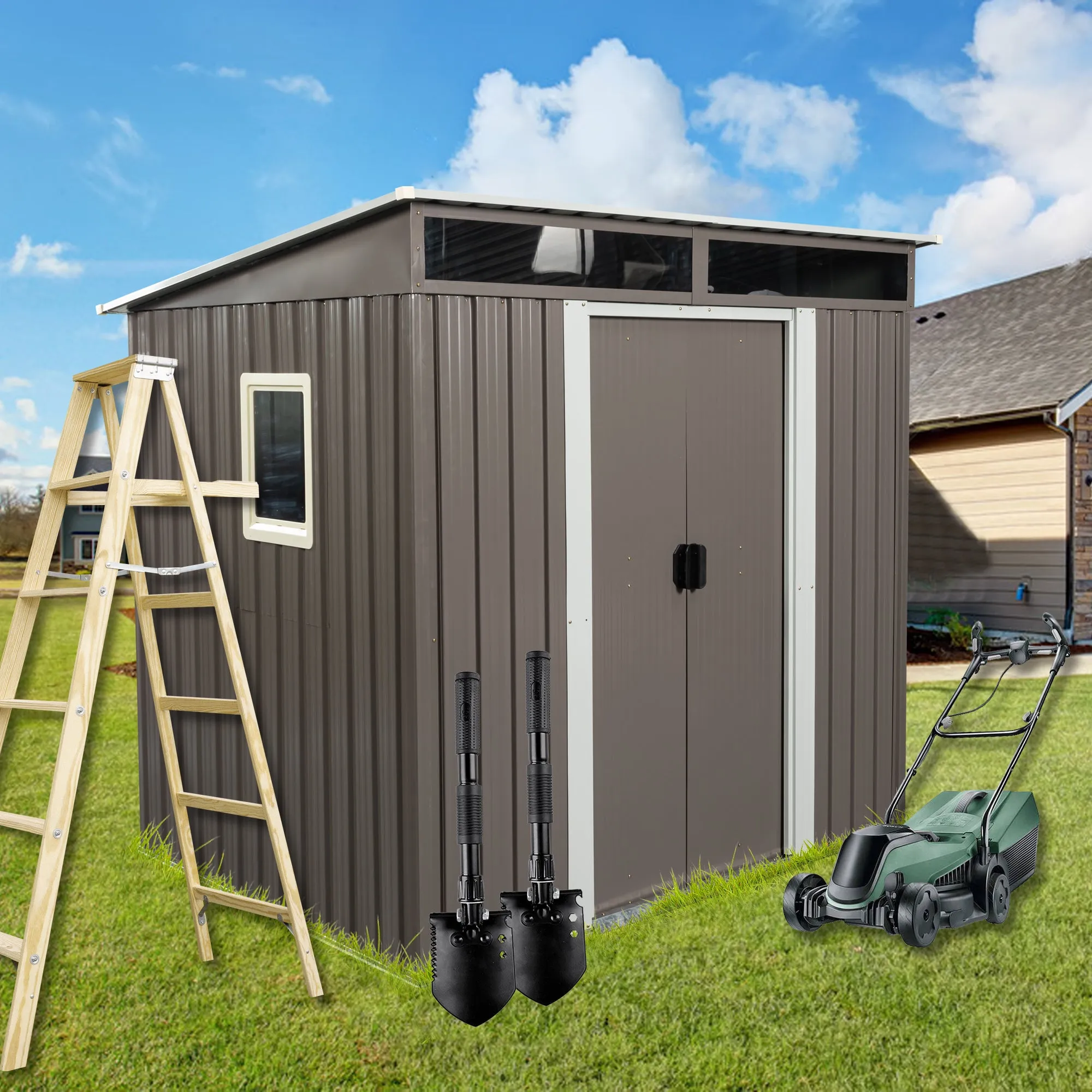 6ft x 5ft Outdoor Metal Storage Shed With window Transparent plate W540S00011