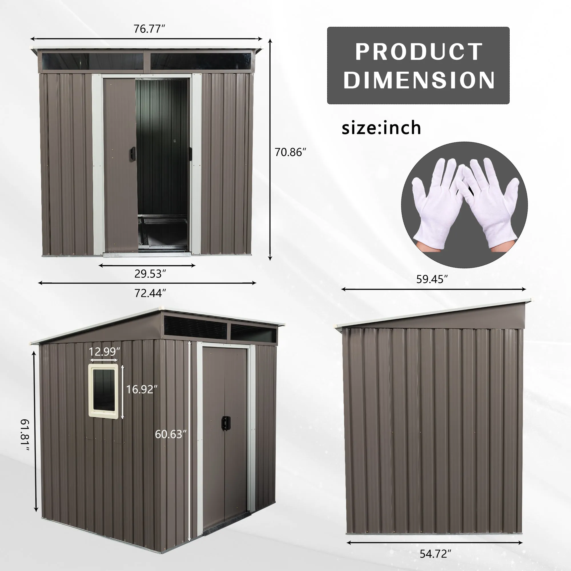 6ft x 5ft Outdoor Metal Storage Shed With window Transparent plate W540S00011