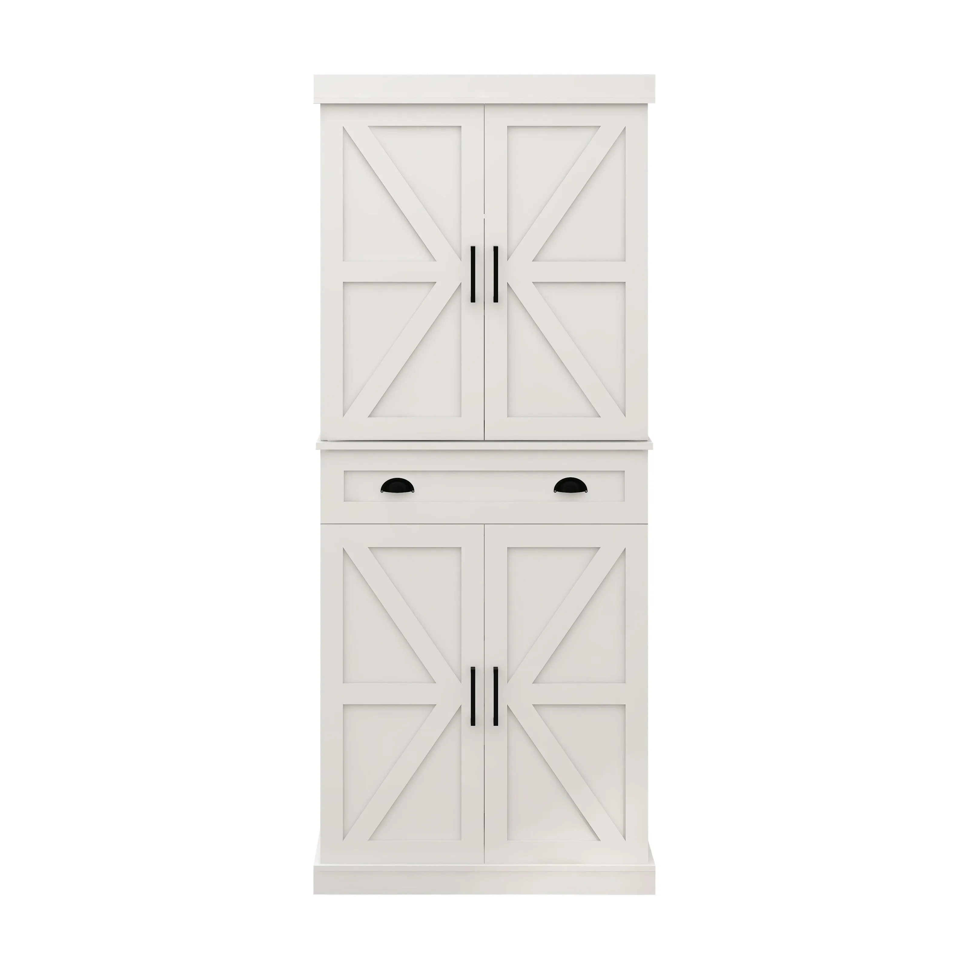 71" Kitchen Pantry Storage Cabinet  with 4 Doors(2Doors with Racks),1 Drawer, 2 Adjustable Shelves, Freestanding Cupboard for Kitchen, Dining Room and Living Room-White