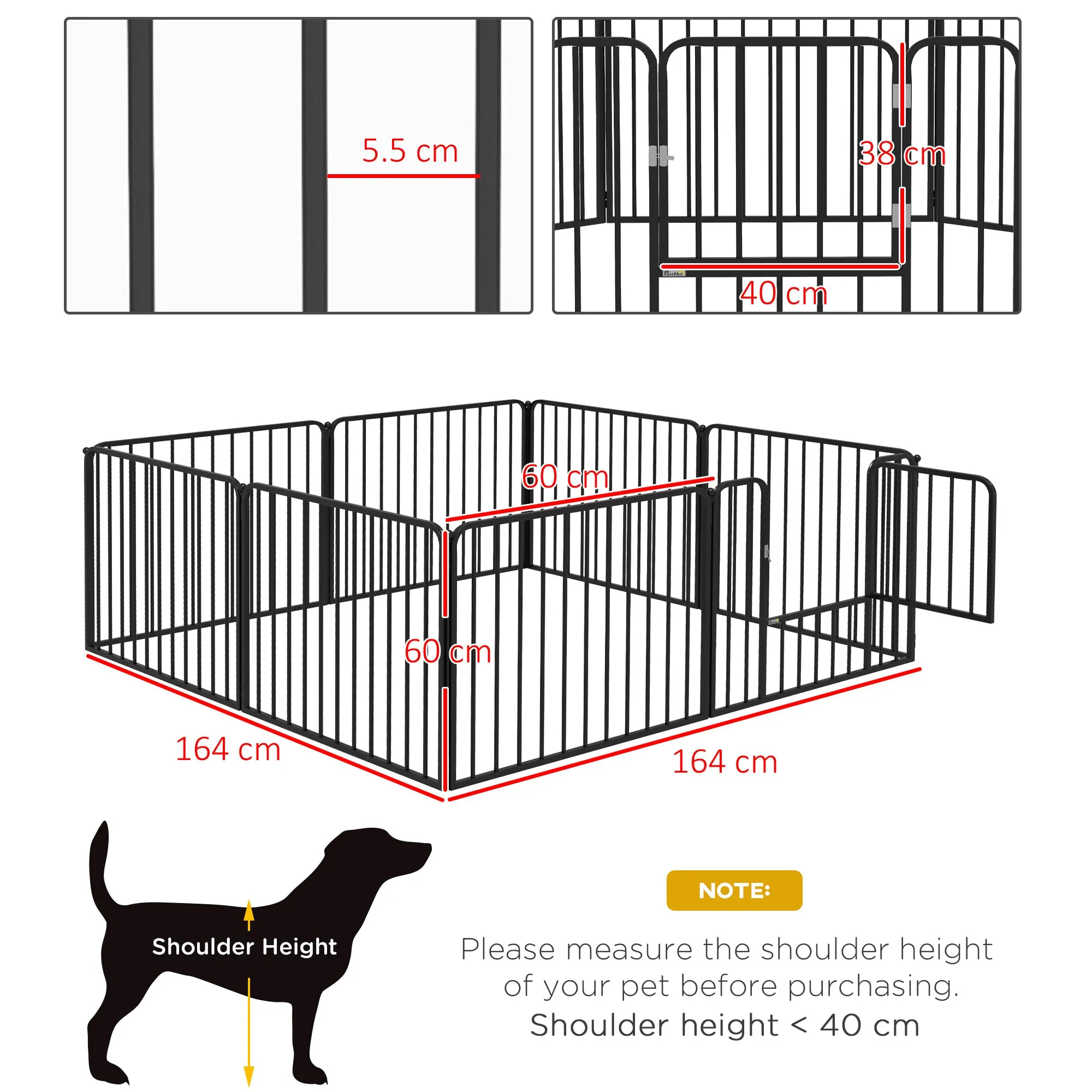 8 Panels Heavy Duty Dog Pen, 60cm Height Pet Playpen for Indoor Outdoor, Small Dogs