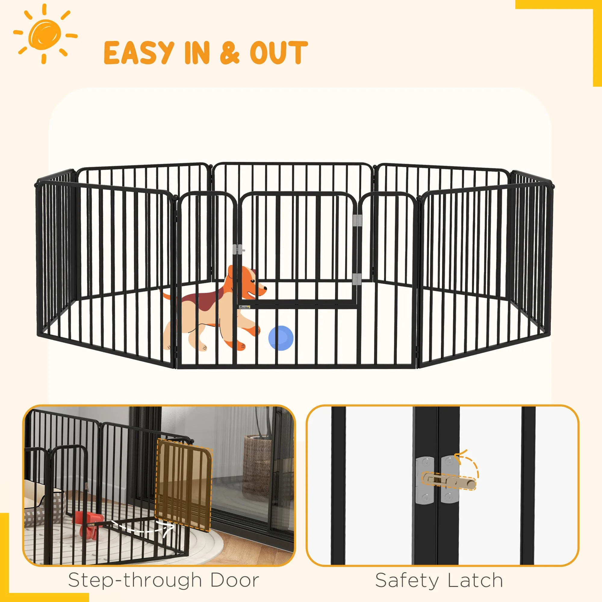 8 Panels Heavy Duty Dog Pen, 60cm Height Pet Playpen for Indoor Outdoor, Small Dogs