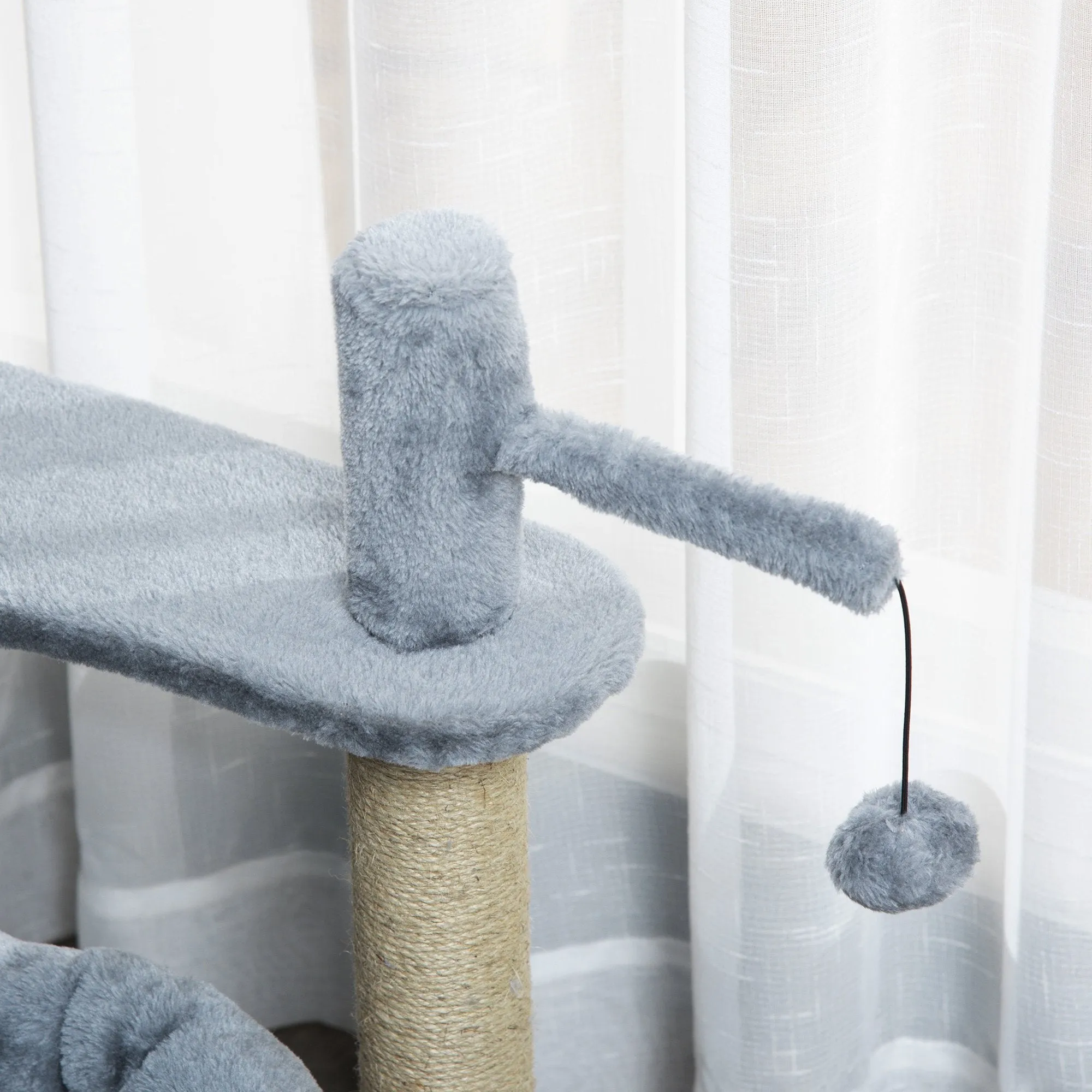 87 cm Cat Tree for Indoor Cats, Kitten Tree Tower with Scratching Posts Pad, Cat Condo, Plush Perches, Hanging Ball - Grey