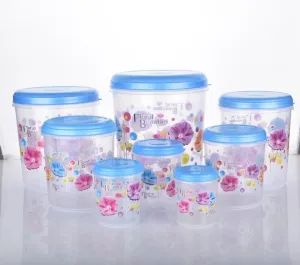 Air Tight Plastic Transparent Container Set (10000ml, 7000ml, 5000ml, 3000ml, 2000ml, 1000ml, 750ml, 500ml)