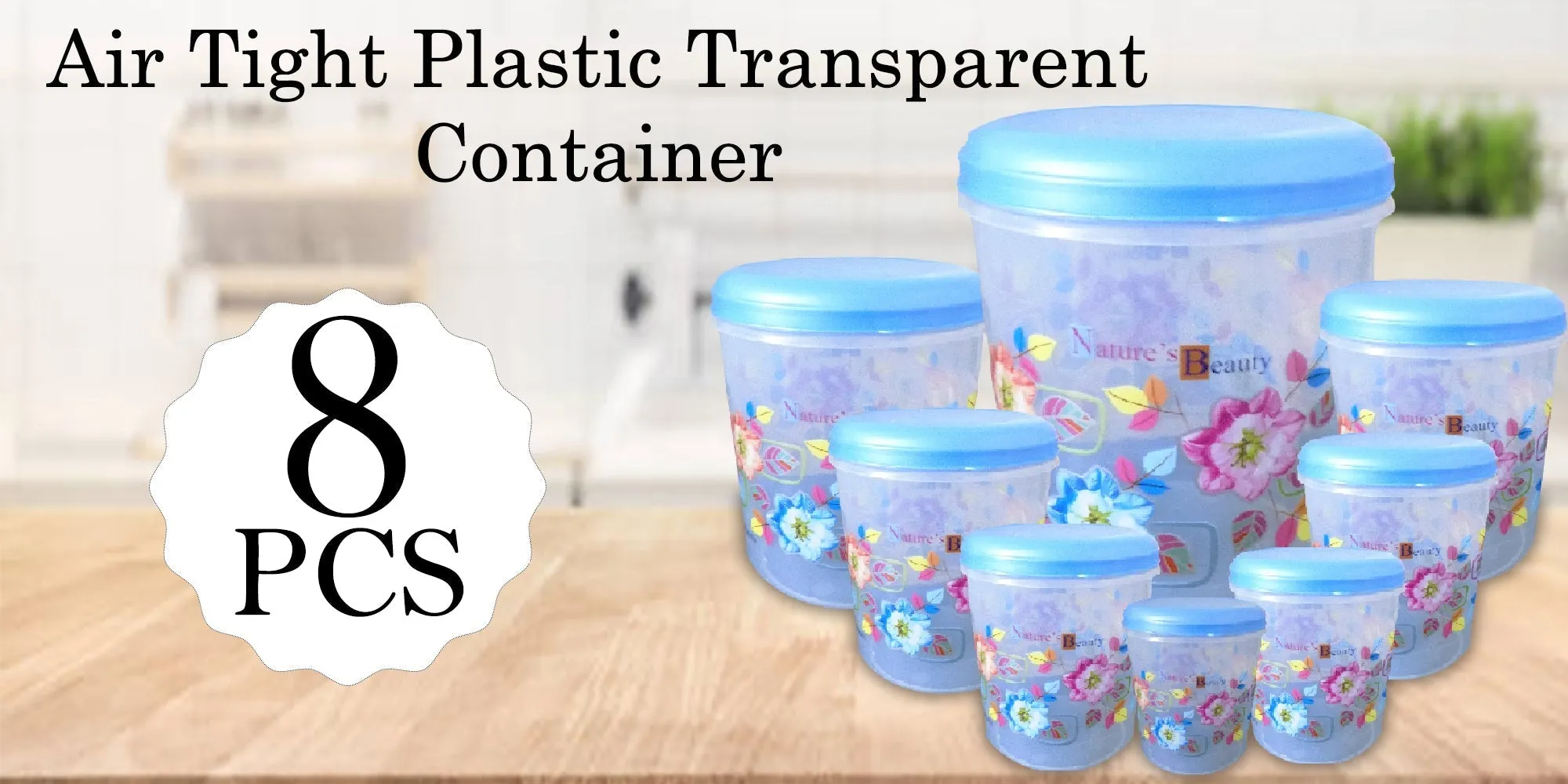 Air Tight Plastic Transparent Container Set (10000ml, 7000ml, 5000ml, 3000ml, 2000ml, 1000ml, 750ml, 500ml)