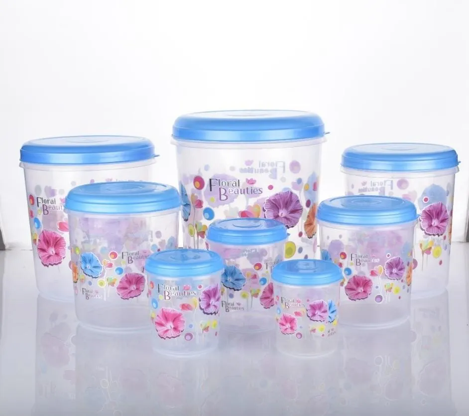 Air Tight Plastic Transparent Container Set (10000ml, 7000ml, 5000ml, 3000ml, 2000ml, 1000ml, 750ml, 500ml)