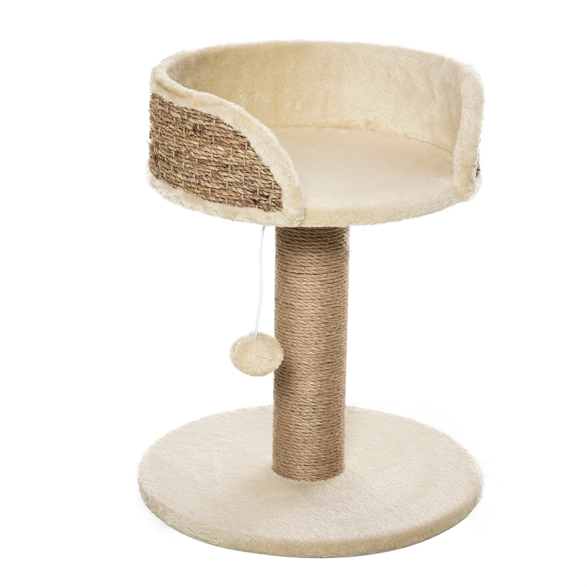 Basics Cat Tree Tower With Bed and Scratching Post,Cat Scratching Post Activity Center Kitten House with Dangling Ball Perch, Beige