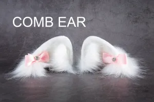 bow white fox ear - wolf ear - bdsm - kitten ear - cat ear headband - anime cosplay ear - neko ear - ddlg - petplay ear - neko cosplay