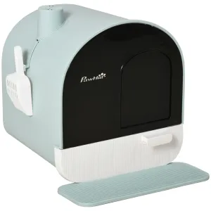 Cat Litter Box Kitten Litter Tray with Hood Scoop Filter Flap Door, 43x44x47 cm, Green