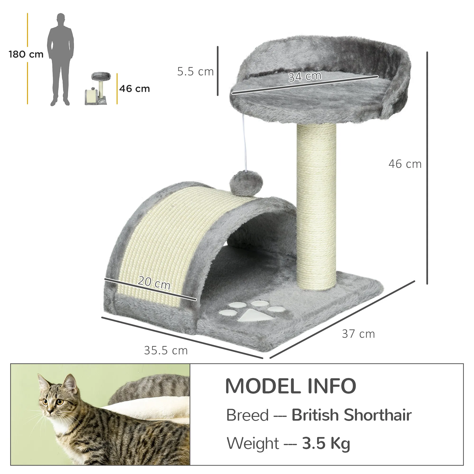 Cat Scratching Post, Cat Tree Scratching Kitten Activity Centre Climber Hanging Ball, Scratch Post for Indoor Cats, Grey