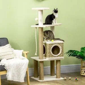 Cat Tree Climbing Kitten Tower Activity Centre for Indoor Cats w/ Jute Scratching Post, Cat House, Kitten Stand, Hanging Toy Ball - Beige