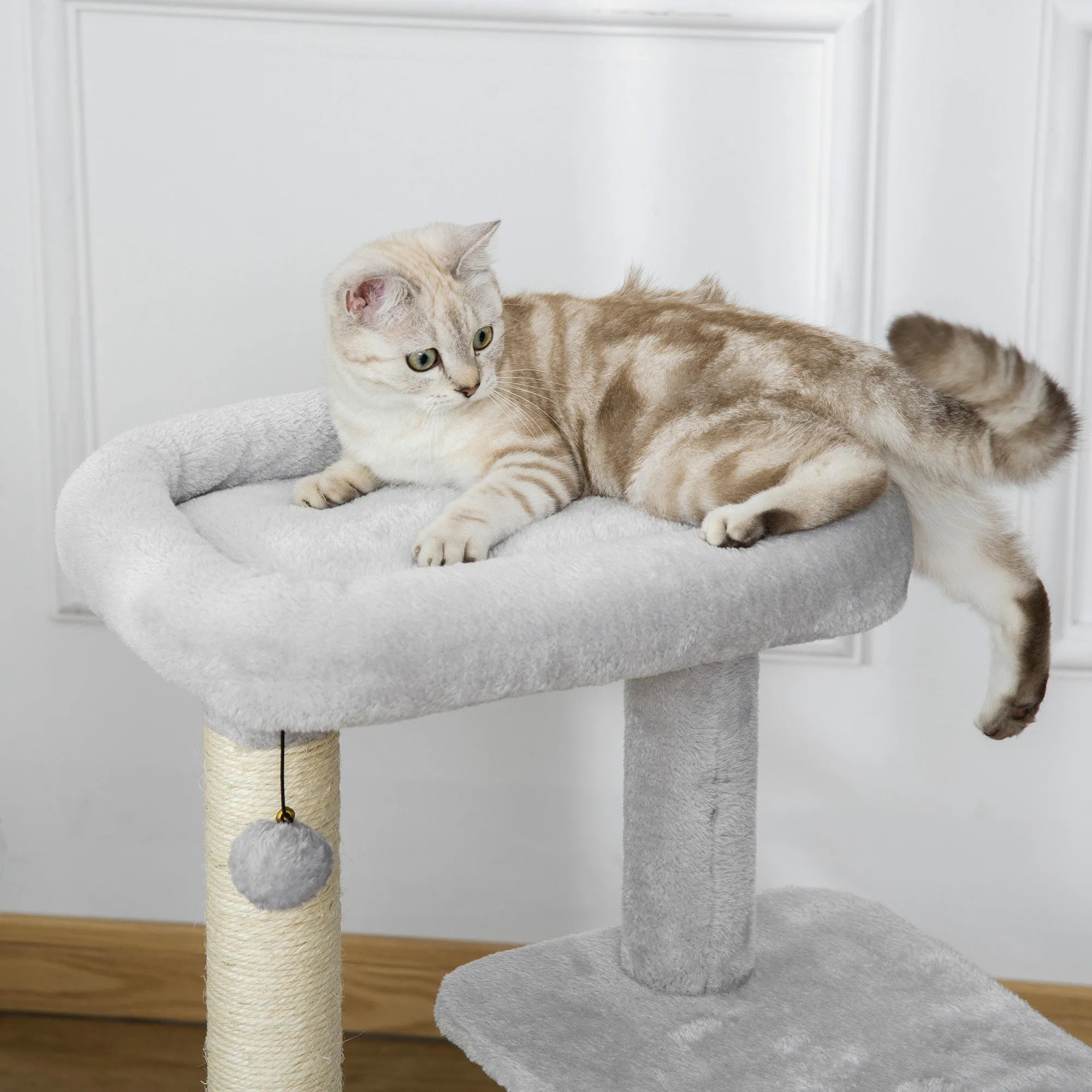 Cat Tree for Indoor Cats Climbing Tower Kitten Scratch Post Activity Center Kitten with Massage Toy Hanging Ball Bed Condo Perch 48 x 48 x 85cm Grey