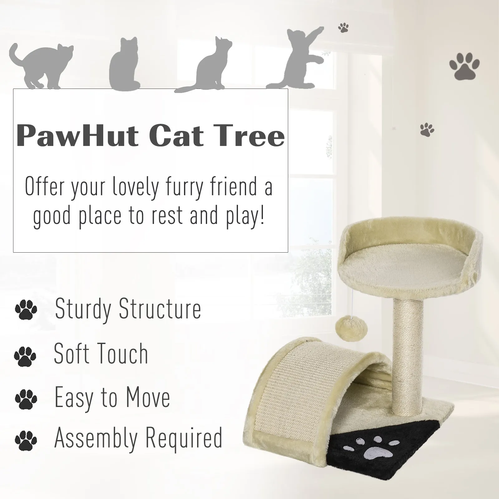 Cat Tree Scratching Scratcher Post Kitten Activity Centre Climber Hanging Ball Beige