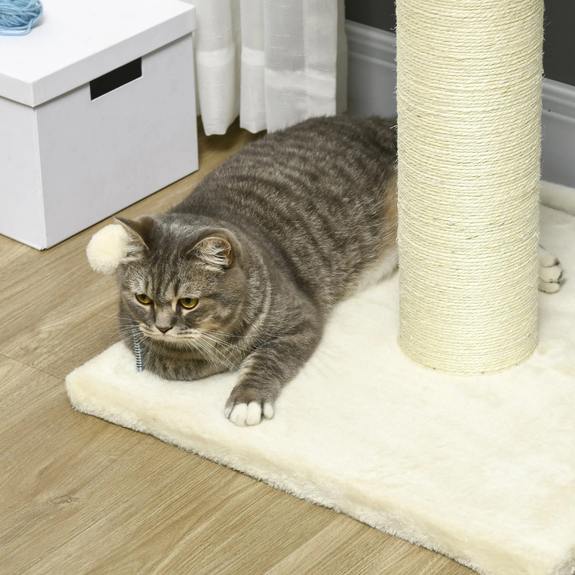 Cat Tree, with Sisal Wrapped Scratching Post - Cream