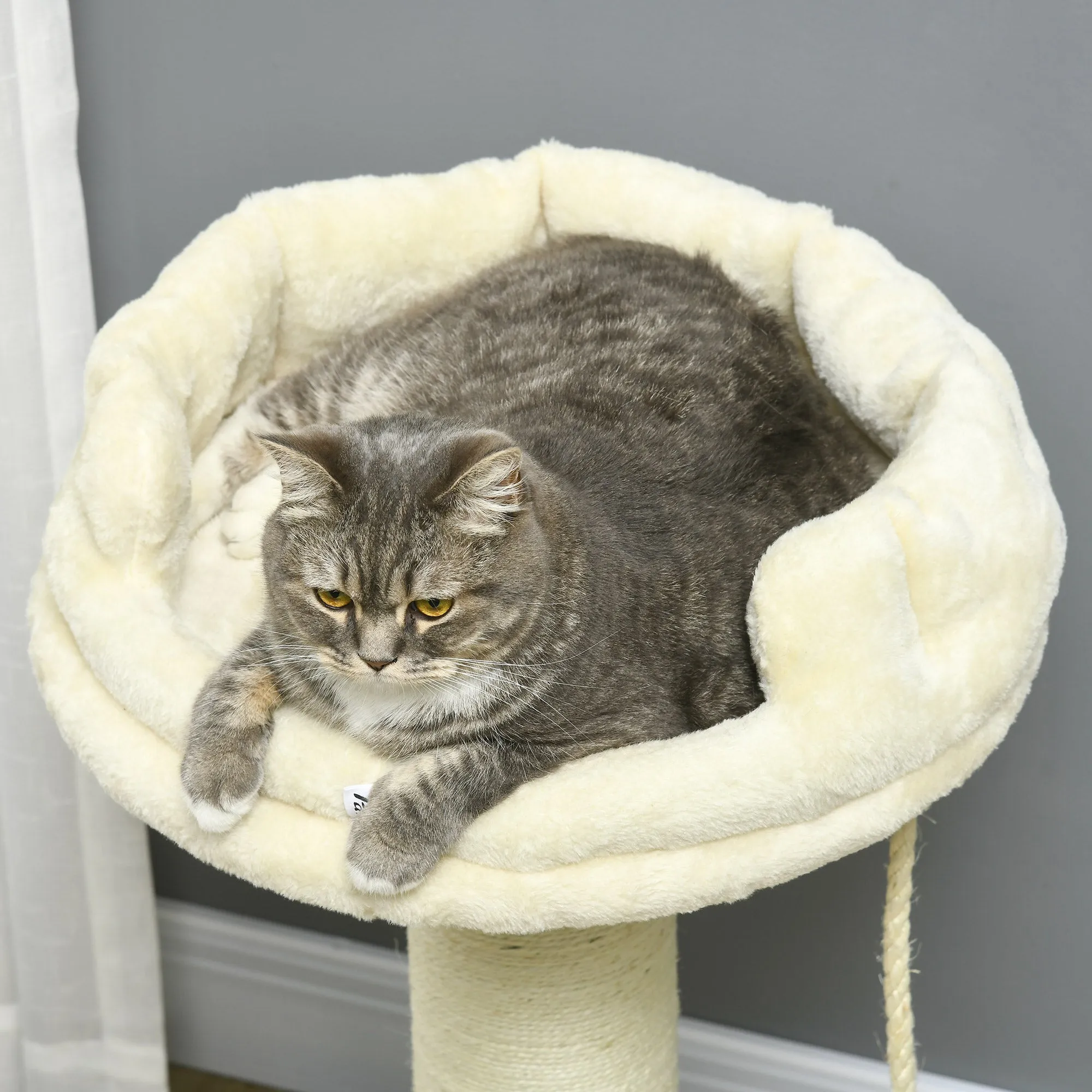 Cat Tree, with Sisal Wrapped Scratching Post - Cream