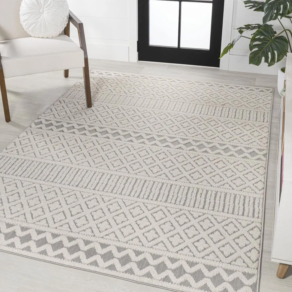 chevron High-Low Modern Trellis Geometric Indoor/Outdoor Area Rug