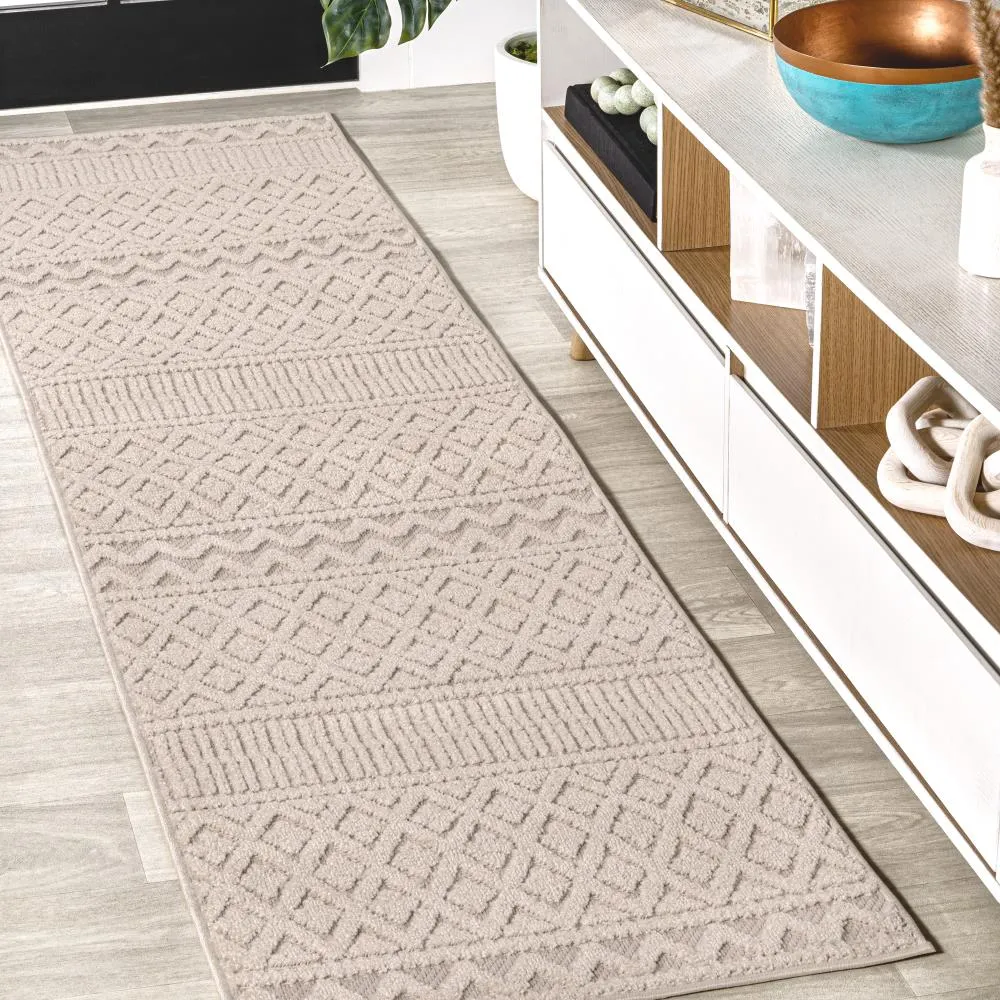 chevron High-Low Modern Trellis Geometric Indoor/Outdoor Area Rug