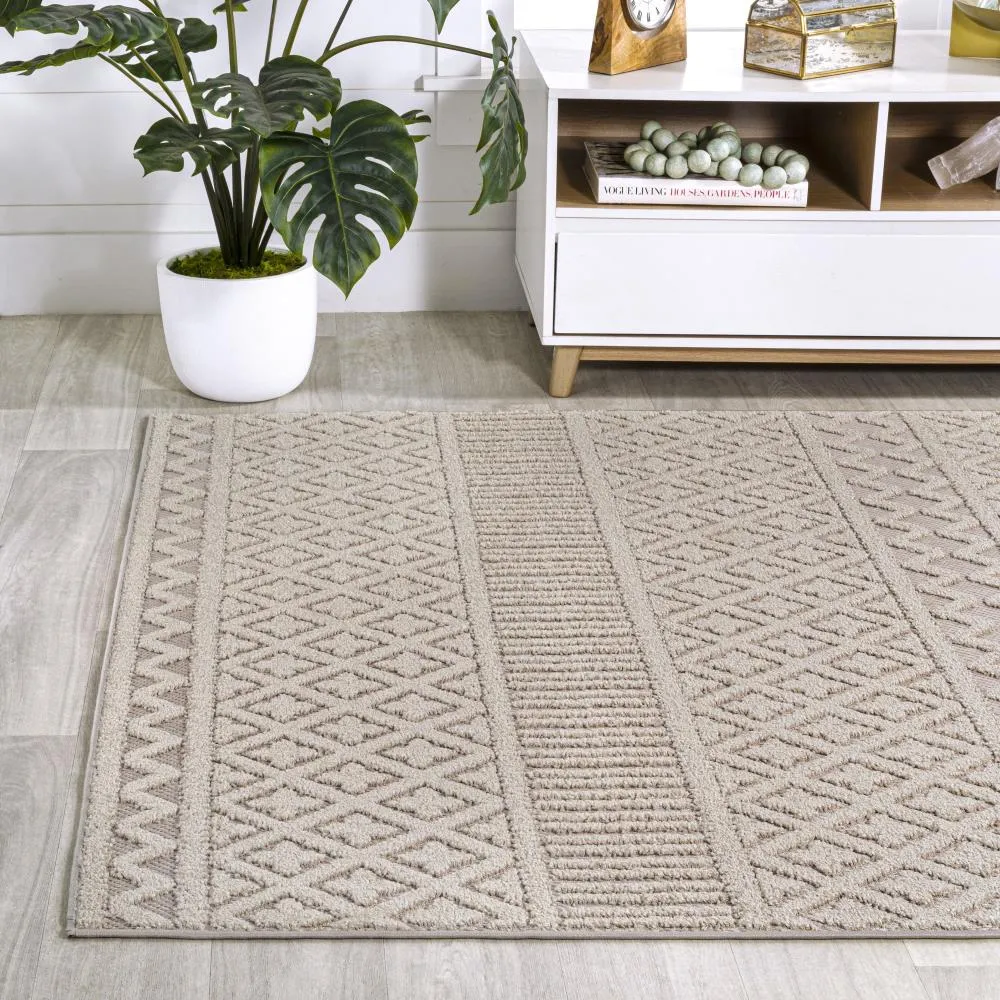 chevron High-Low Modern Trellis Geometric Indoor/Outdoor Area Rug