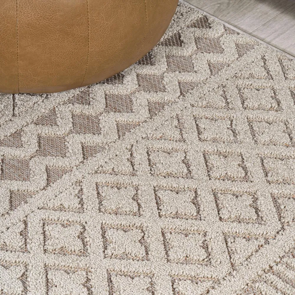 chevron High-Low Modern Trellis Geometric Indoor/Outdoor Area Rug