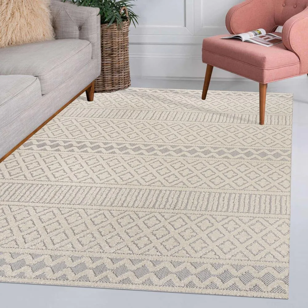 chevron High-Low Modern Trellis Geometric Indoor/Outdoor Area Rug