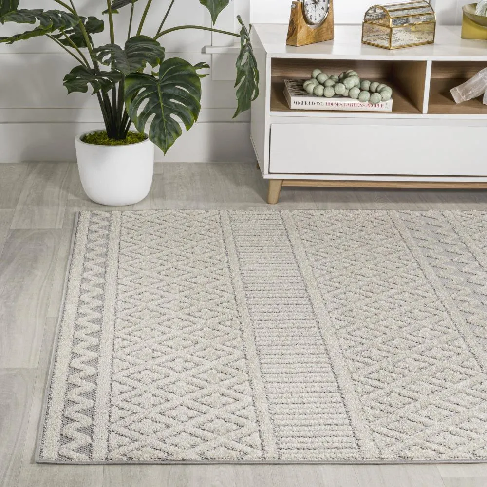 chevron High-Low Modern Trellis Geometric Indoor/Outdoor Area Rug