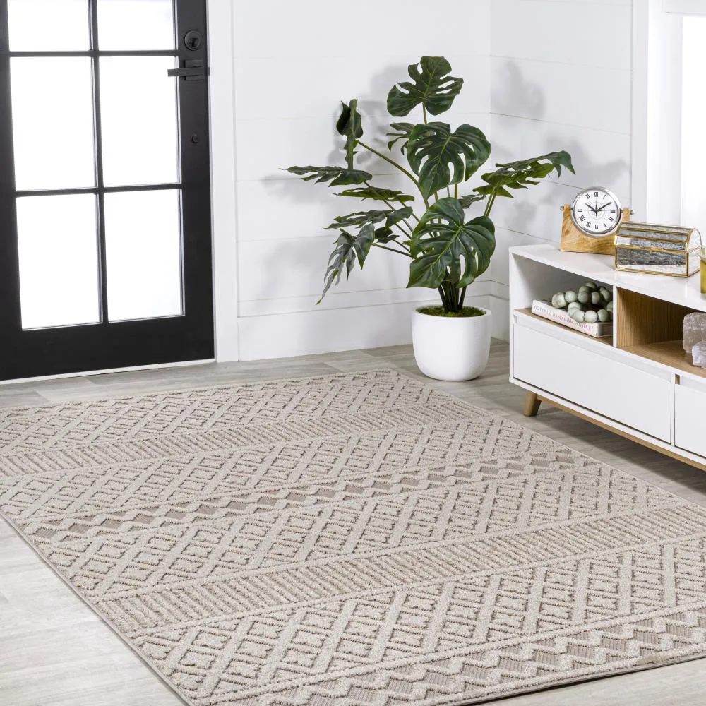 chevron High-Low Modern Trellis Geometric Indoor/Outdoor Area Rug