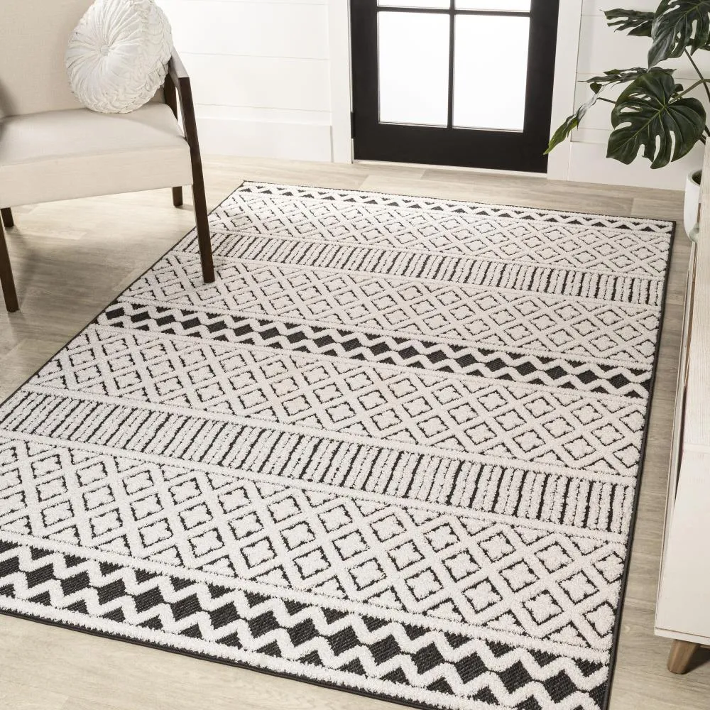 chevron High-Low Modern Trellis Geometric Indoor/Outdoor Area Rug