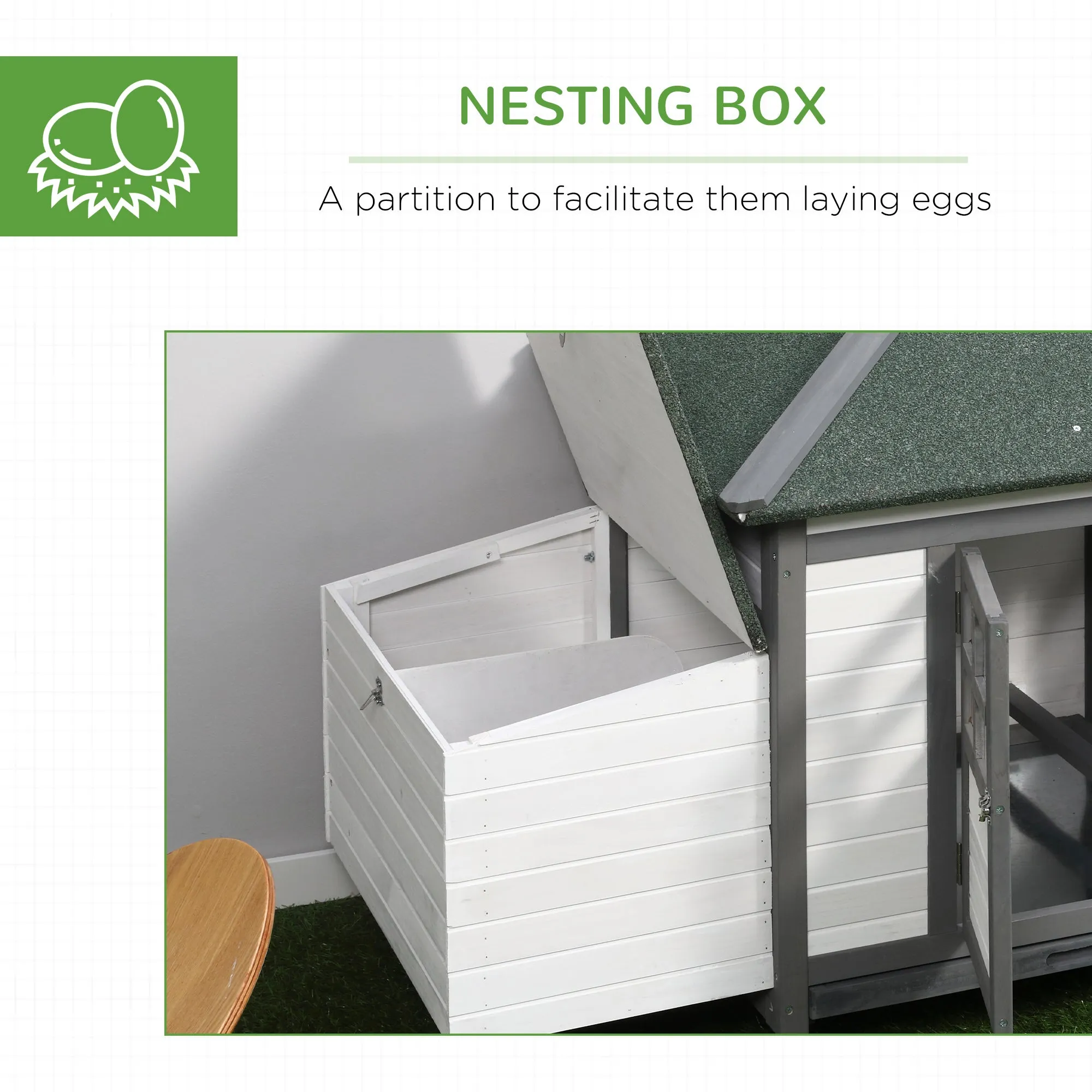 Chicken Coop with Run Hen House Poultry Coops Cages Pen Outdoor Backyard with Nesting Box 196 x 76 x 97cm Grey