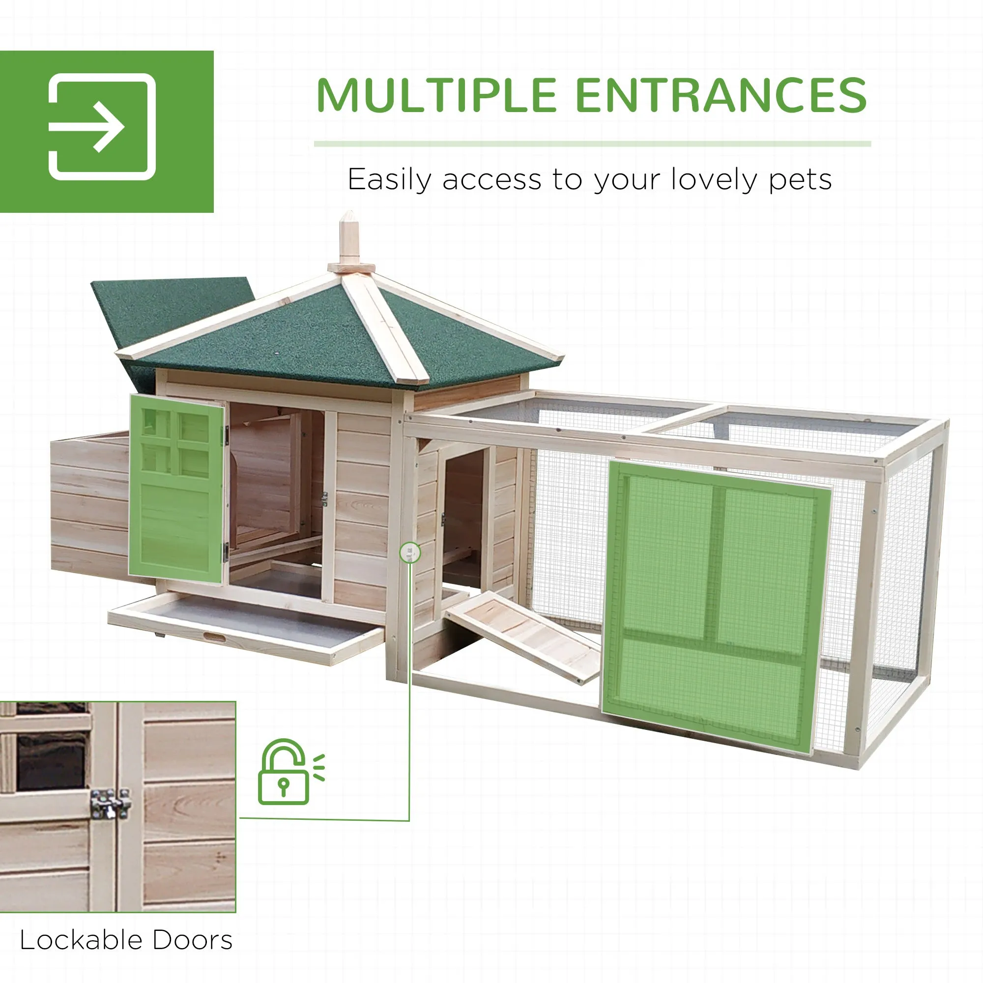 Chicken Coop with Run Hen House Poultry Coops Cages Pen Outdoor Backyard with Nesting Box 196 x 76 x 97cm Natural