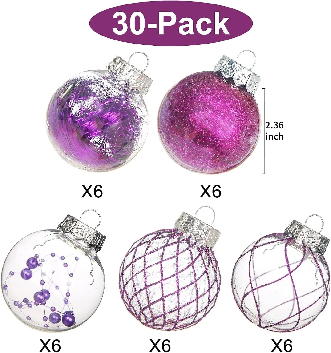 Clear Christmas Ball Ornaments, 30Ct 2.36" Plastic Shatterproof Christmas Decorations Ornament