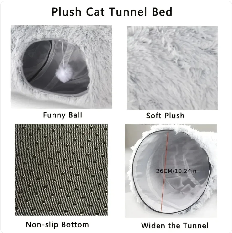 Cozy Plush Cat Tunnel and Nest - Foldable Winter Pet Kennel