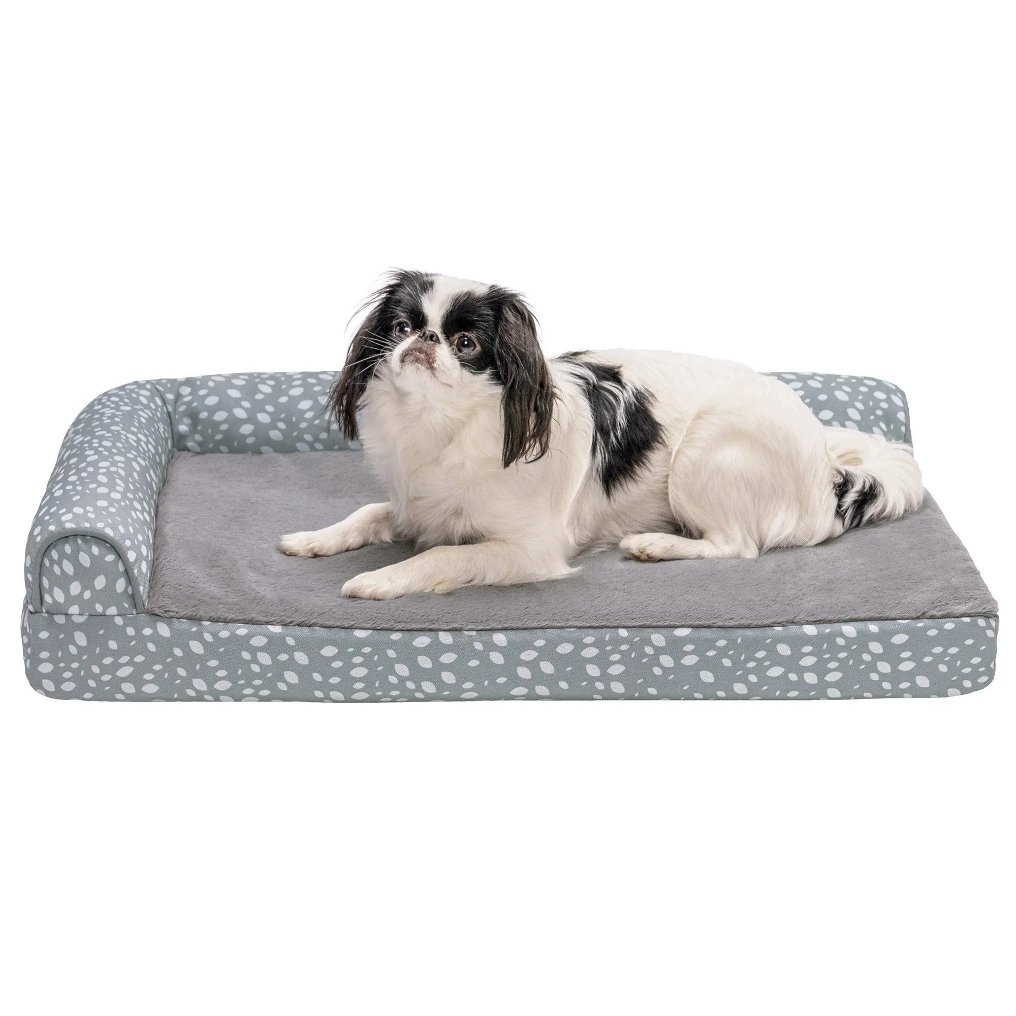 Deluxe Chaise Lounge Dog Bed - Plush Faux Fur & Almond Print