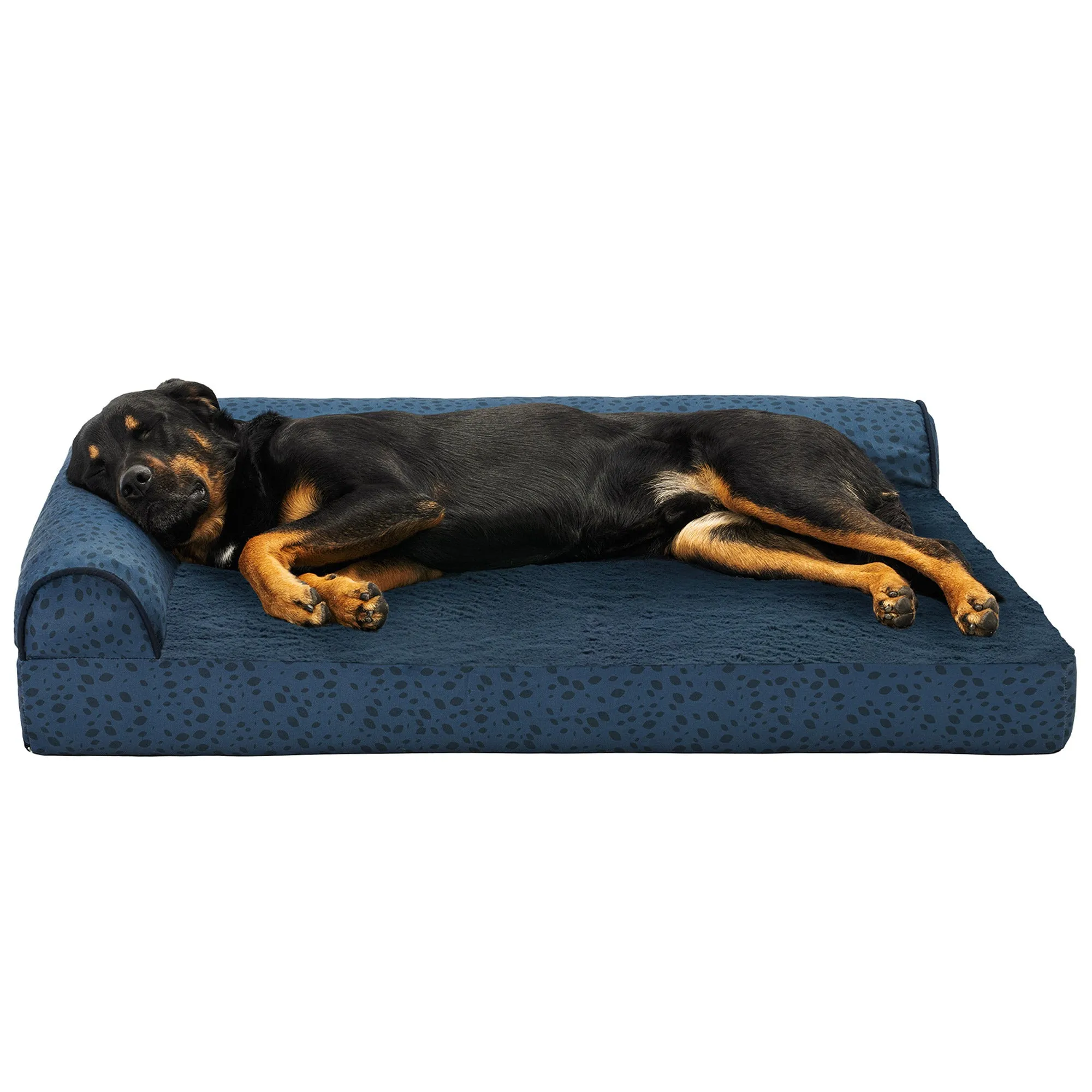 Deluxe Chaise Lounge Dog Bed - Plush Faux Fur & Almond Print