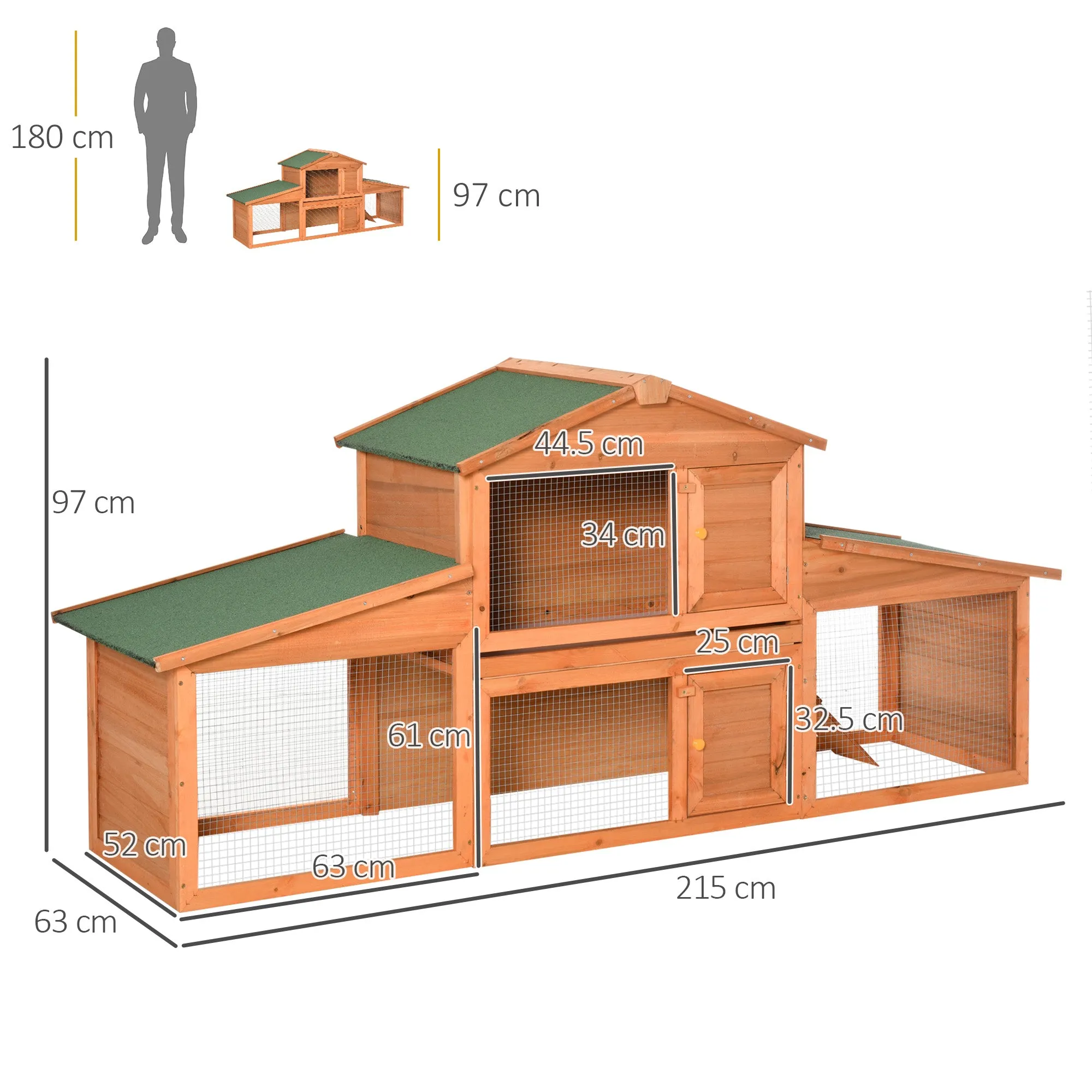 Deluxe Fir Wood Rabbit Hutch 2-Tier Metal Guinea Pig Small Animal House