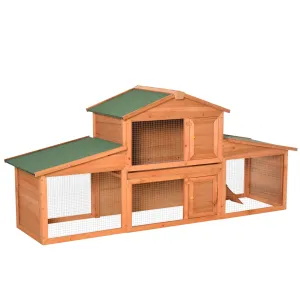 Deluxe Fir Wood Rabbit Hutch 2-Tier Metal Guinea Pig Small Animal House