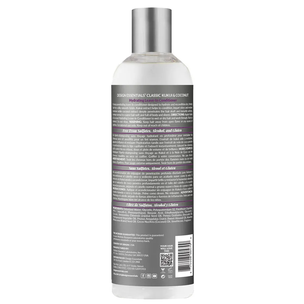 Design Essentials Kukui & Coconut Hydrating Leave-In Conditioner 12 oz