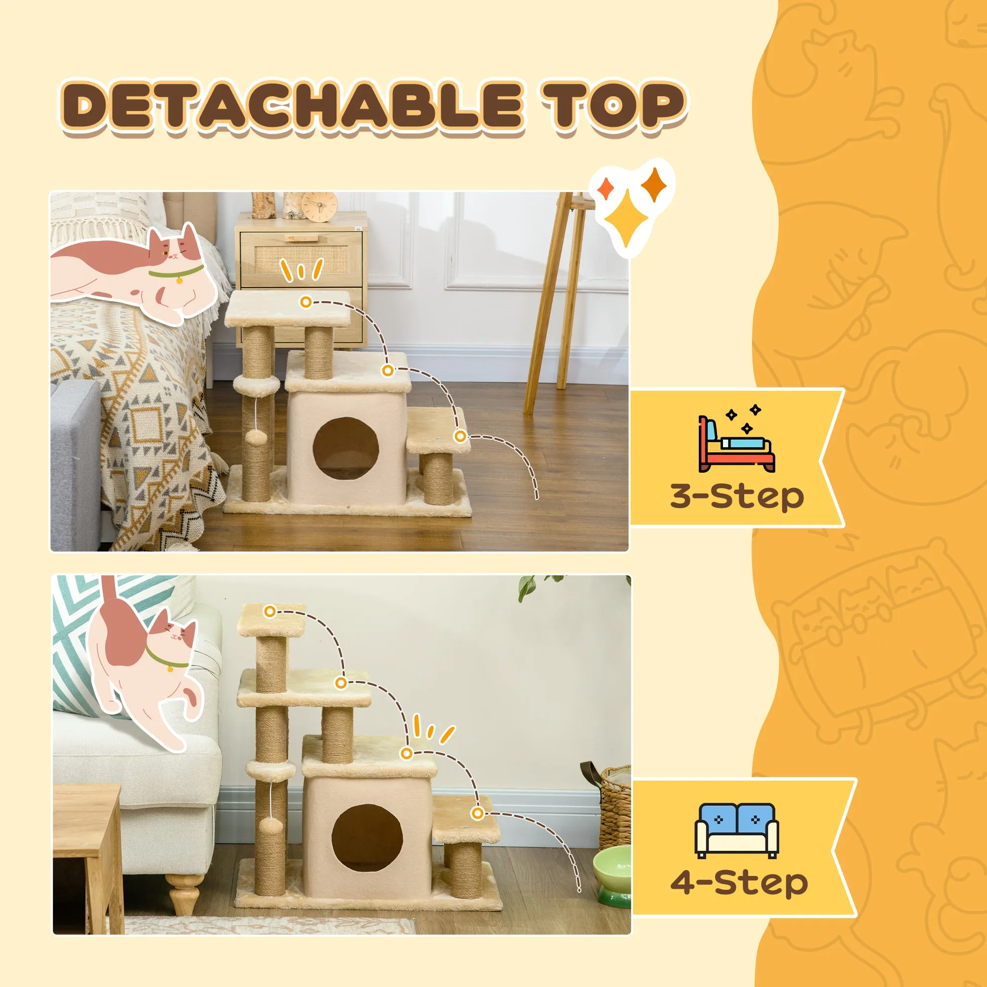 Dog Steps for Bed 4 Step Pet Stairs Cat House with Detachable Cover